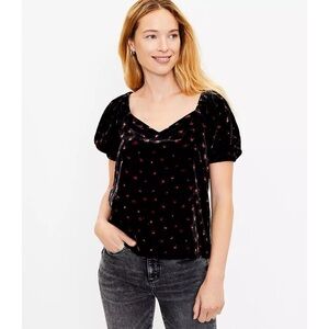 LOFT Velvet Floral Puff Sleeve Top